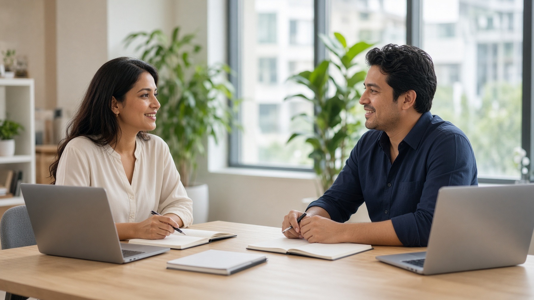 A live mock interview in a bright studio